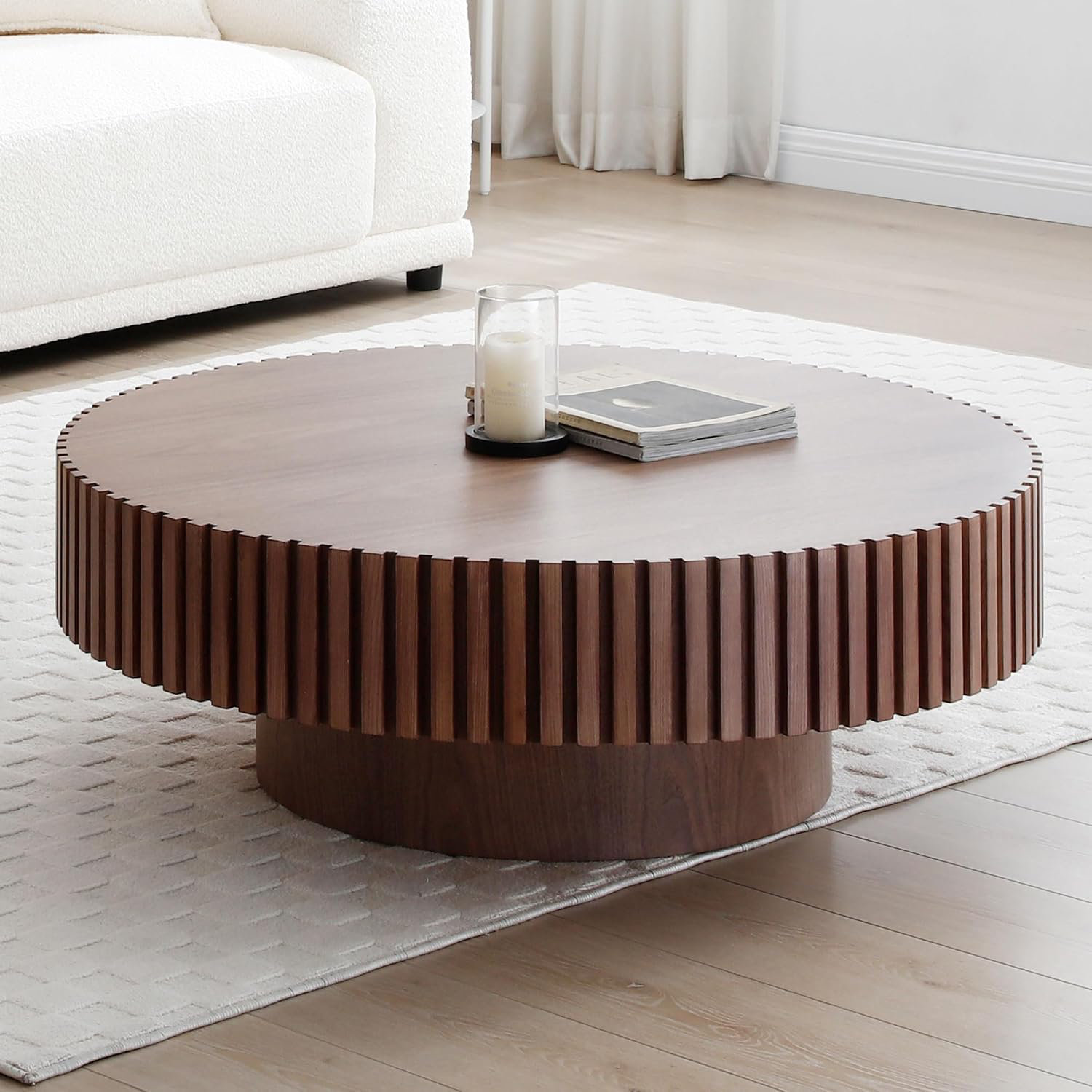 One Allium Way® Walnut 39.37" Round Wood Coffee Table Modern Farmhouse ...